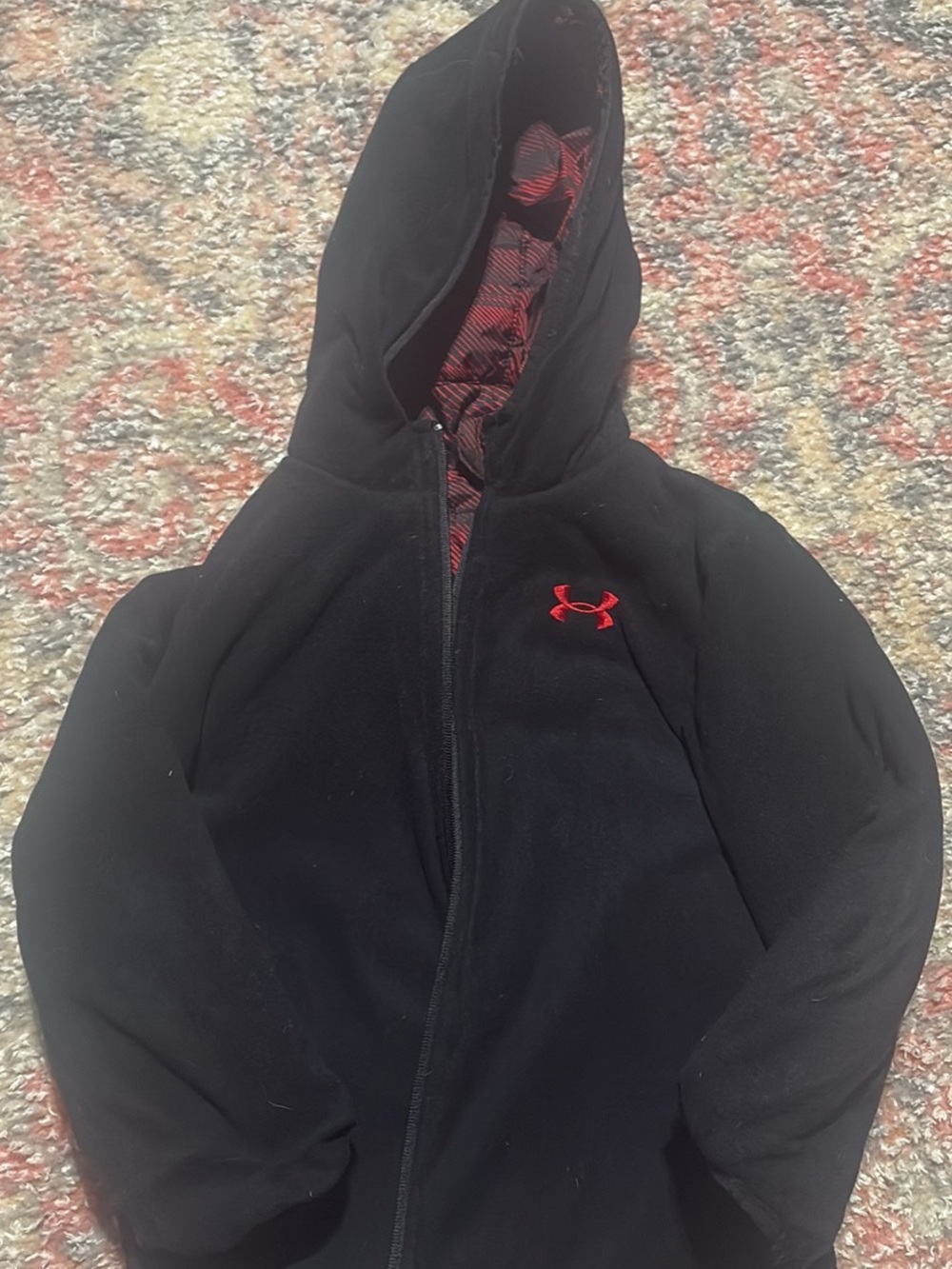 Under Armour Reversible Black/red Hooded Puffer Jacket with Red Logo